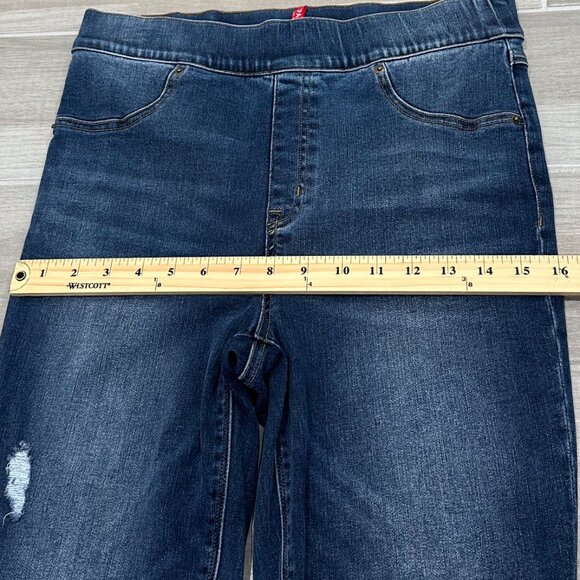 Spanx Distressed Denim Leggings Release Hem Skinny Jeans in Medium Wash Size LT - Picture 13 of 16
